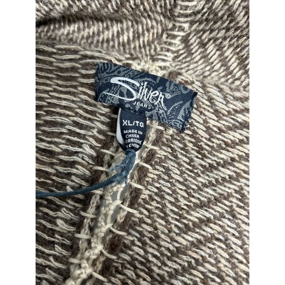 NWT Silver Jeans Brown Beige Lambswool Blend Open Front Knit Cardigan Sweater XL - Picture 7 of 10